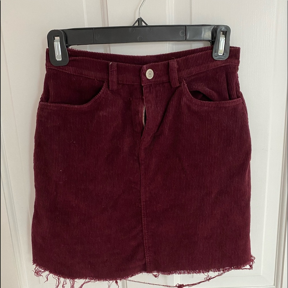 Maroon denim skirt